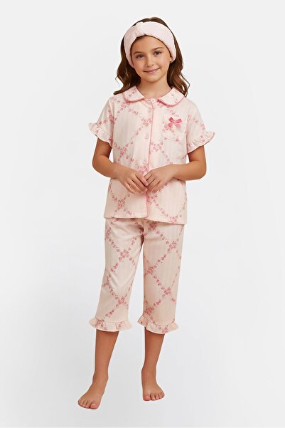 Betsey Johnson Kids Girl 3 Pieces Allover Print Pyjama Top And Bottom With Headband Set, Multicolor