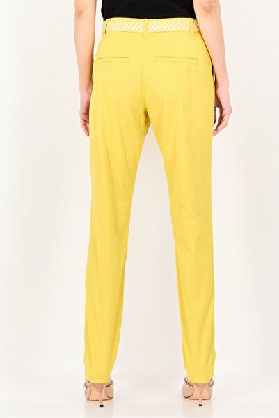 PROMOD Women Solid Straight Leg Pants With Belt, Mustard