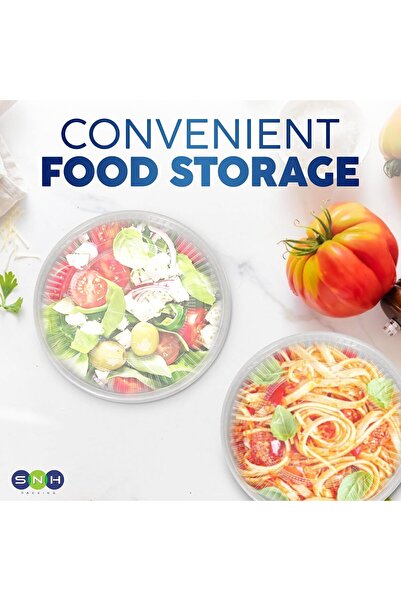 SNH Packing 10-Pack 1100ml White Round Disposable Paper Bowls with Clear Lids