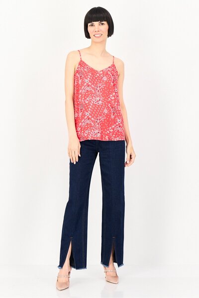 PROMOD Women V Neck Sleeveless Floral Print Top, Multicolor