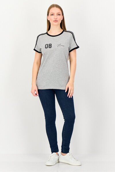 Brave Soul Women Crew Neck Short Sleeve Graphic Print T-Shirt, Grey