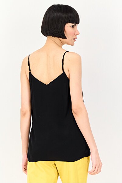 PROMOD Women V-Neck Sleeveless Solid Tank Top, Black