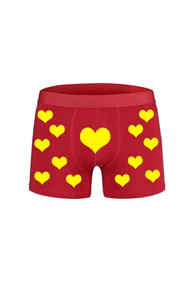 HediyeMania Sarı Kalpli Kırmızı Erkek Boxer Pamuklu
