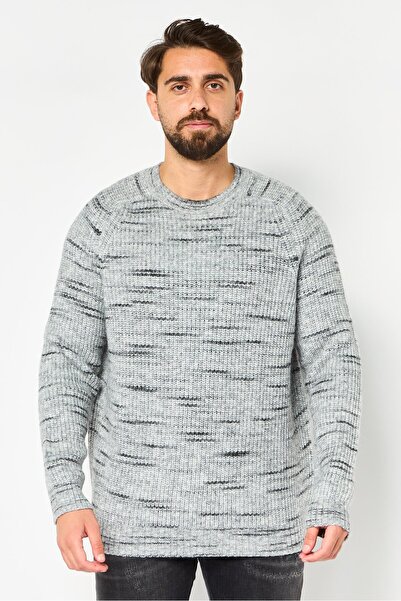 CELIO Men Crew Neck Textured Sweater, Heather Grey