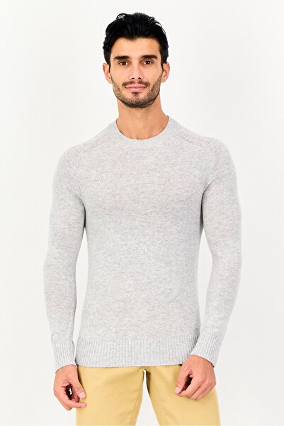 CELIO Men Crew Neck Knitted Sweater, Grey