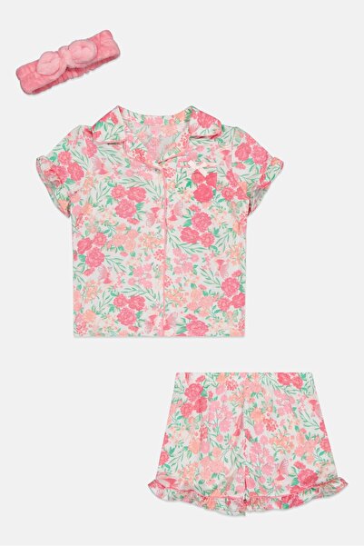 Betsey Johnson Kids Girl 3 Pieces Floral Print Pyjama Set With Headband, Multicolor