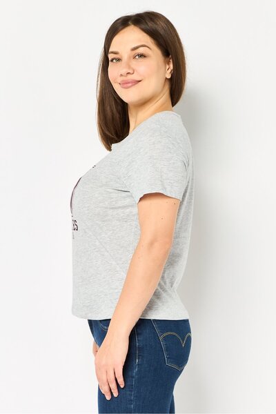 Brave Soul Women Crew Neck Short Sleeve Graphic Print T-Shirt, Grey