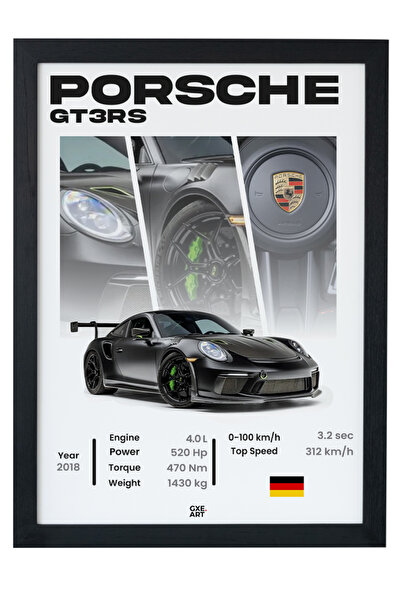 gxe.art Porsche 911 GT3 RS Ahşap Çerçeveli Poster Tablo – Track Focused Supercar