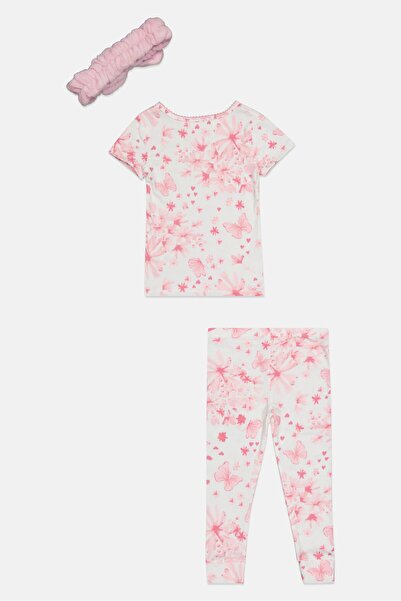 Betsey Johnson Kids Girl 3 Pieces Allover Print Pyjama Top And Bottom With Headband Set, Multicolor