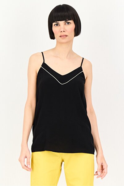 PROMOD Women V-Neck Sleeveless Solid Tank Top, Black