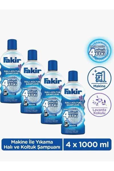 Fakir Nano Teknoloji ile Lavantalı Makine Halı ve Koltuk Şampuanı 1000ml x 4 Adet