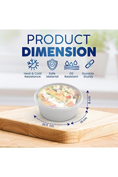 SNH Packing 25-Pack 1300ml White Round Disposable Paper Bowls with Clear Lids