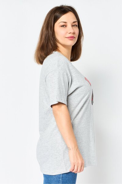 Brave Soul Women Crew Neck Short Sleeve Graphic Print T-Shirt, Light Grey