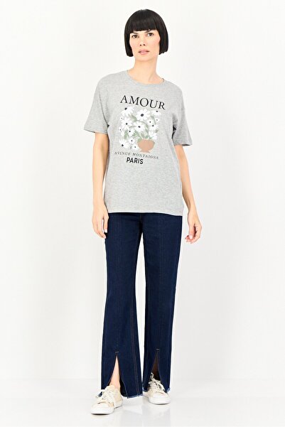 Brave Soul Women Crew Neck Short Sleeve Graphic Print T-Shirt, Grey