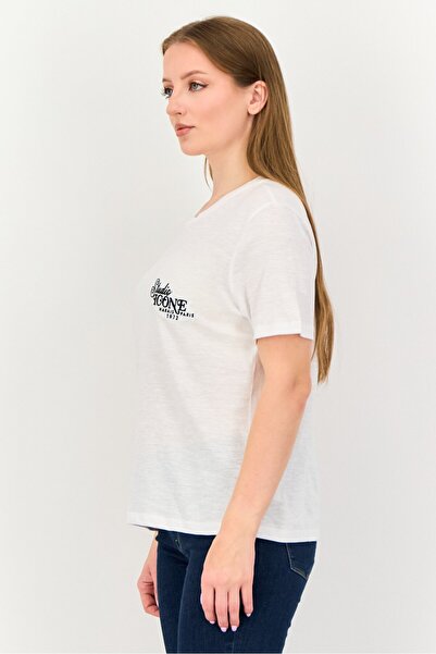 Brave Soul Women Crew Neck Short Sleeve Embroidered T-Shirt, White