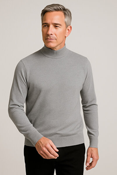 Mutlu City Men's Medium Thickness Cotton Soft Textured Half Turtleneck Sweater 6260