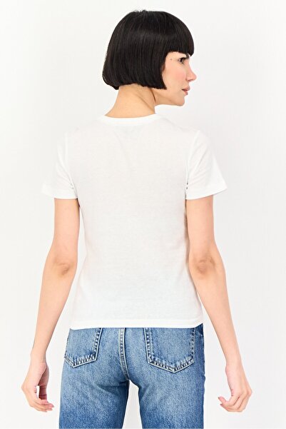 Brave Soul Women Round Neck Short Sleeve Graphic Print Top, White