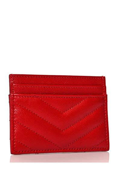 MIULAB Red Chevron Quilted Leather Card Holder