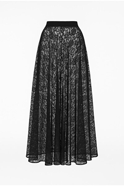 ALYEL NAKER Maxi Boy İki Tam Daire Açılımlı Siyah Transparan Dantel Etek