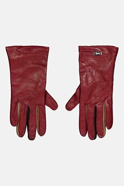 Harmont & Blaine قفازات جلدية بشعار العلامة التجارية للنساء، زوج واحد، كستنائي