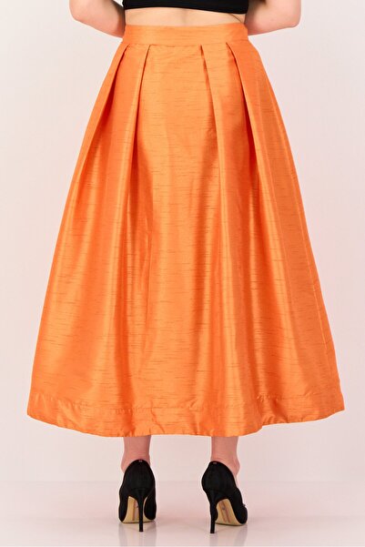 femi9 Women Plain Midi Skirt, Orange