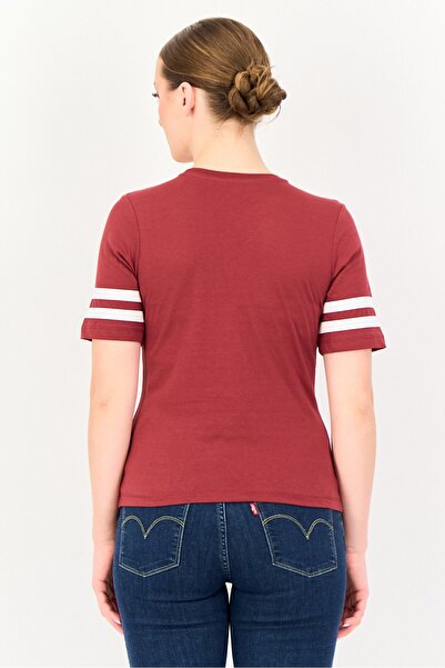 Brave Soul Women Crew Neck Short Sleeve Graphic Print T-Shirt, Maroon