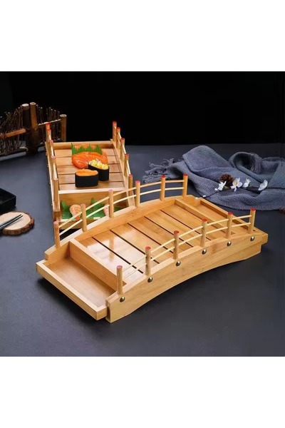 United Foods 44 cm Wooden Sushi Presentation Bridge |   Sushi, Meze and Snack Display Stand |   Medium Size