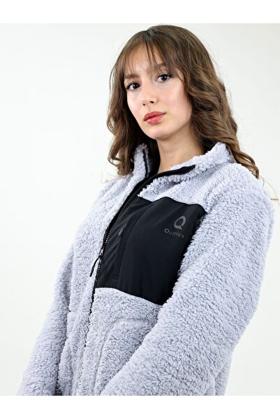 TKT Gray Women's Lamb Welsoft Fleece Jacket Full Zipper 3 Pockets Front Piece Detail Full Size