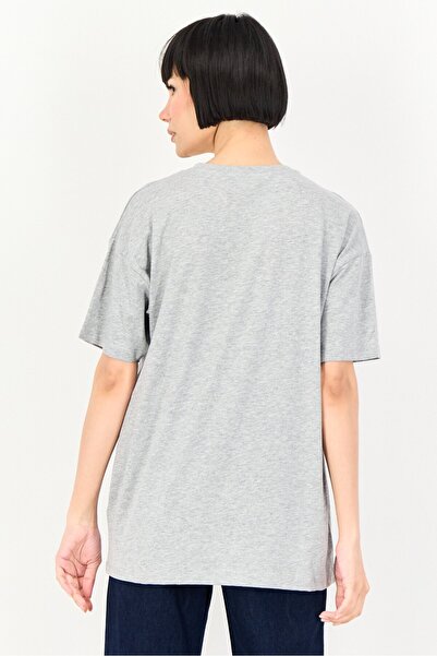 Brave Soul Women Crew Neck Short Sleeve Graphic Print T-Shirt, Grey