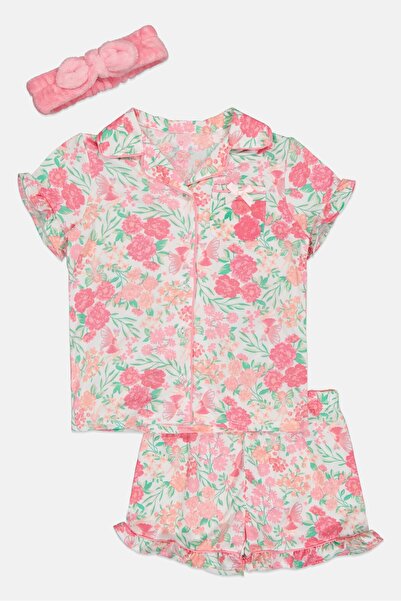 Betsey Johnson Toddlers Girl 3 Pieces Floral Print Pyjama Set With Headband, Multicolor