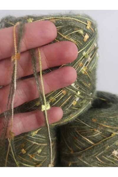 İPEK YÜN İPLİK DÜNYASI Angora Knitting Yarn 2 Ply (Light Khaki) Glitter Butterfly (Multi-Colored) Mix 100Gr