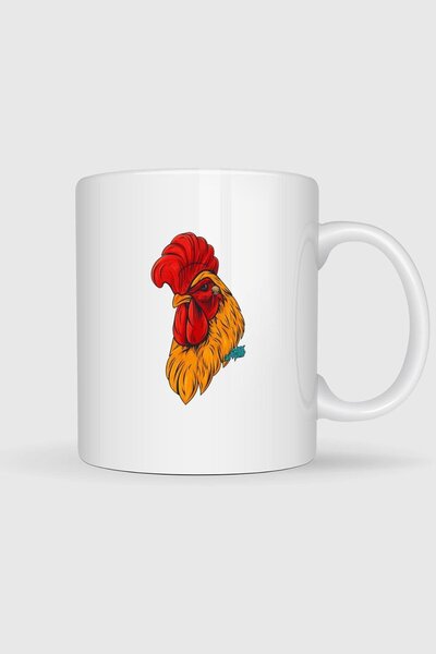 Bahriyeli Collection Rooster Red Head Printed Mug Cup