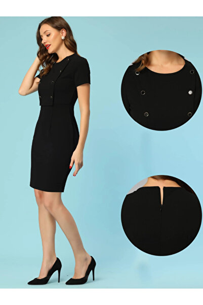 Allegra K Women's Sheath Short Sleeve Round Neck Bodycon Mini Dress Black XS