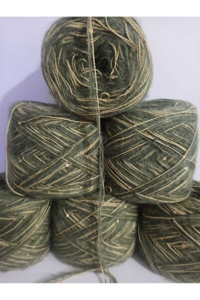 İPEK YÜN İPLİK DÜNYASI Angora Knitting Yarn 2 Ply (Light Khaki) Gold Sequin Mix on Beige 100Gr