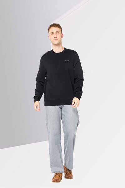 Karl Lagerfeld Men Crew Neck Long Sleeve Brand Long Sweatshirt, Black