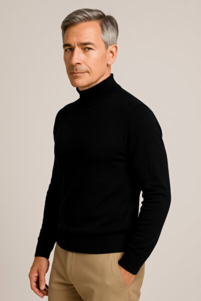 Mutlu City Men's Medium Thickness Cotton Soft Textured Half Turtleneck Sweater 6260