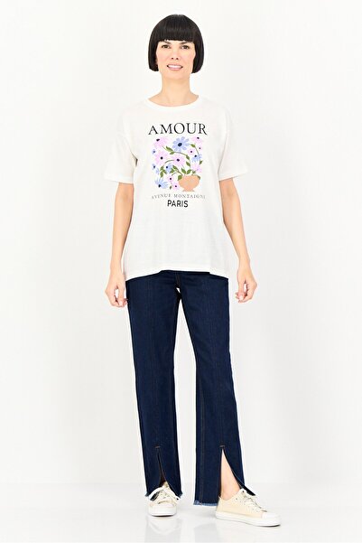 Brave Soul Women Crew Neck Short Sleeve Graphic Print T-Shirt, Cream