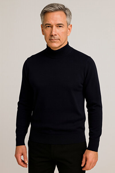 Mutlu City Men's Medium Thickness Cotton Soft Textured Half Turtleneck Sweater 6260