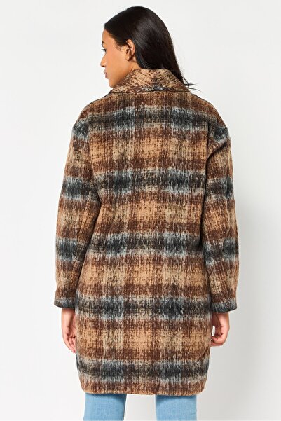 Bcbgeneration Women Long Sleeve Plaid Trench Coat Jacket, Multicolor