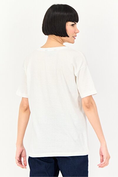 Brave Soul Women Crew Neck Short Sleeve Graphic Print T-Shirt, Cream