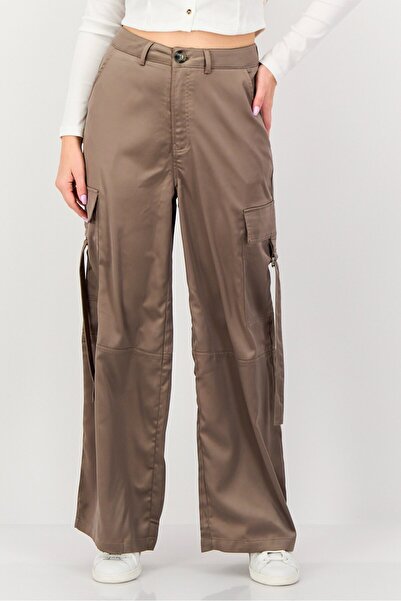 Brave Soul Women Solid Wide Leg Cargo Pants, Charcoal Grey
