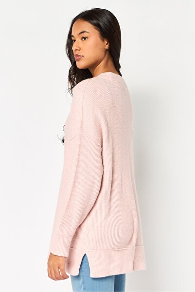 aerie Women Ribbed Collar Long Sleeves Textured Sweaters, Light Pink