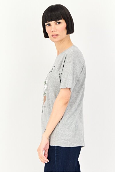 Brave Soul Women Crew Neck Short Sleeve Graphic Print T-Shirt, Grey