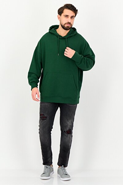 CELIO Men Solid Long Sleeves Hooded Sweatshirt, Green