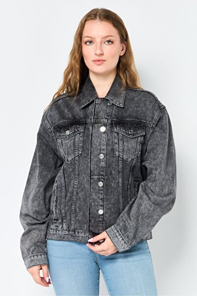 Karl Lagerfeld Women Washed Denim Jacket, Black