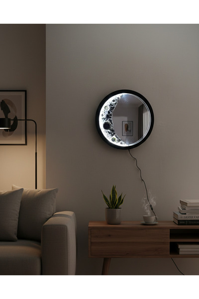 Murat Lazer Pleksi Aynalı Hilal Ay Tablosu,Işıklı Ay Tablosu,Ay Duvar Dekoras...