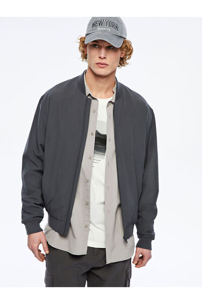 LC Waikiki Сірий стандартний фасон Коледжний комір Чоловічий пальто