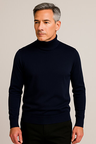 Mutlu City Men's Medium Thickness Cotton Soft Textured Half Turtleneck Sweater 6260