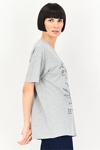 Brave Soul Women Crew Neck Short Sleeve Graphic Print T-Shirt, Grey