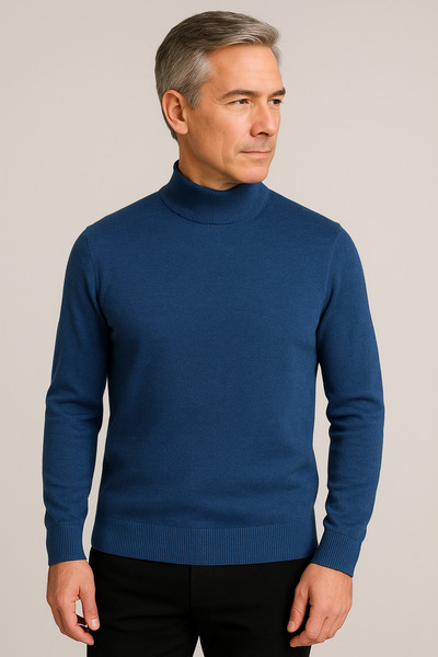 Mutlu City Men's Medium Thickness Cotton Soft Textured Half Turtleneck Sweater 6260
